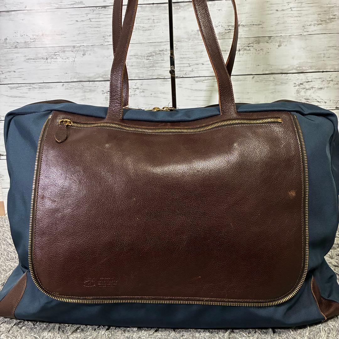 【未使用級】IL BISONTE ボストンバッグ 大容量 折りたたみ 茶×紺