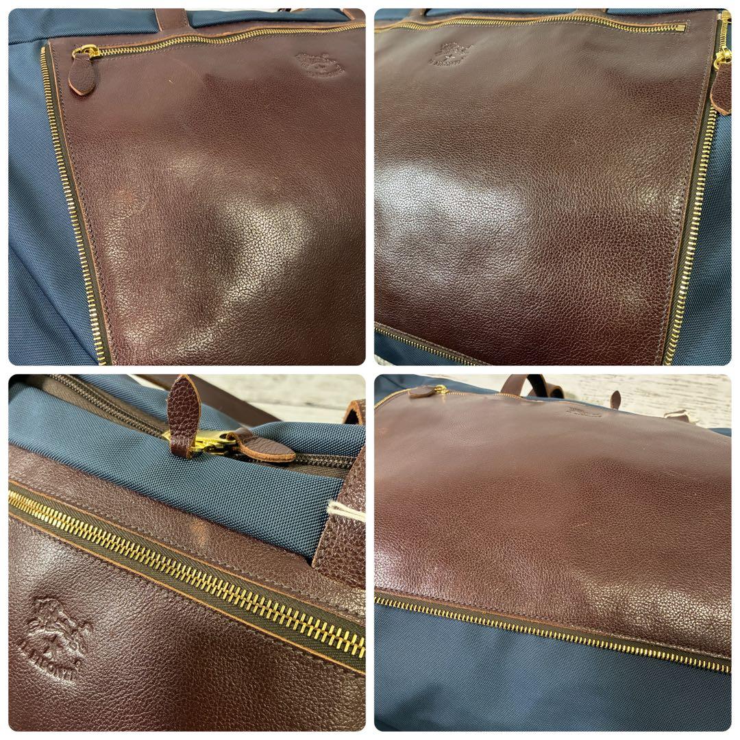 【未使用級】IL BISONTE ボストンバッグ 大容量 折りたたみ 茶×紺