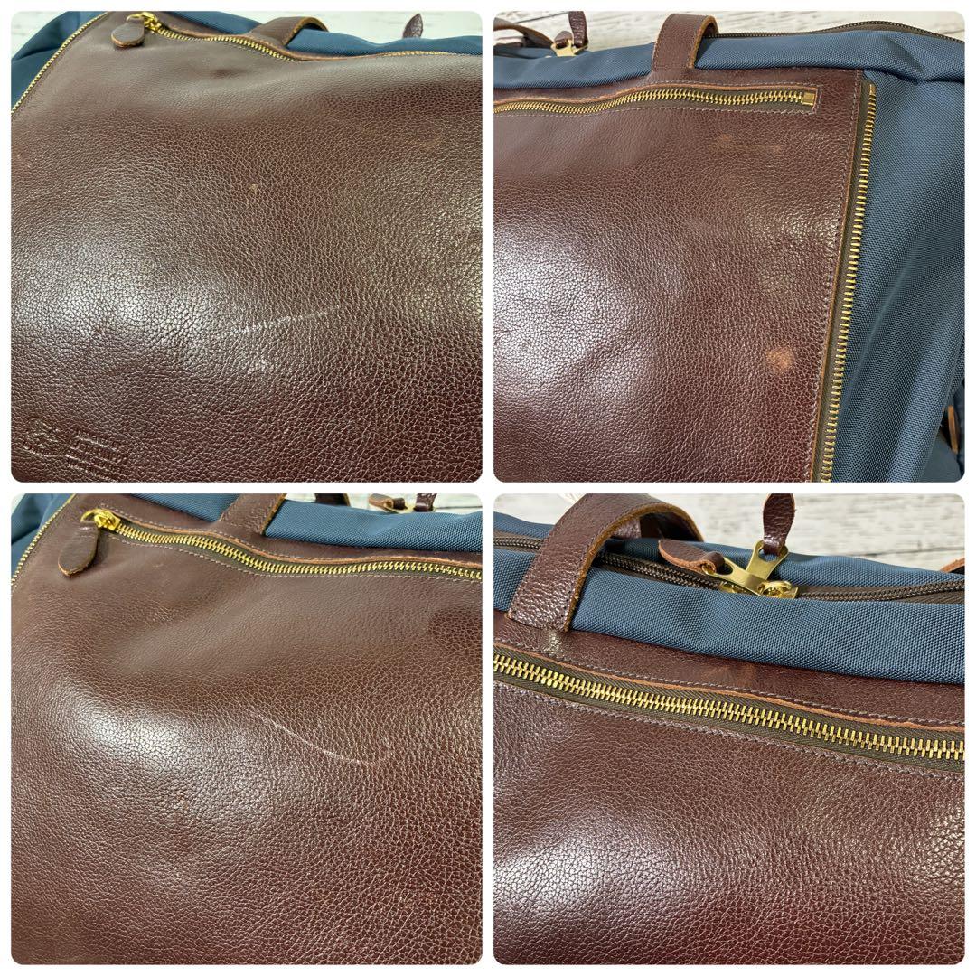 【未使用級】IL BISONTE ボストンバッグ 大容量 折りたたみ 茶×紺