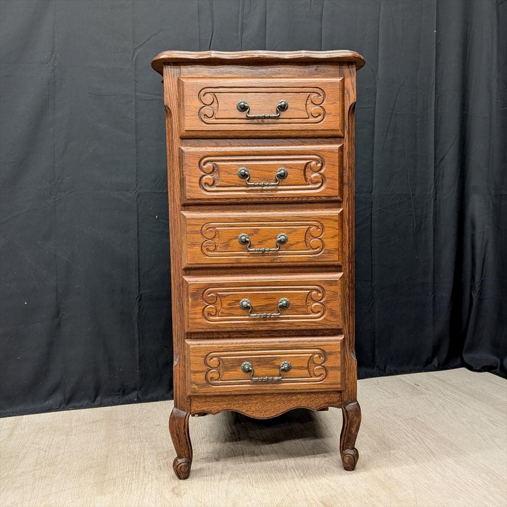 三越家具　ブルージュ　猫脚　オーク　スリムチェスト　タンス　引き出し　ドロワー