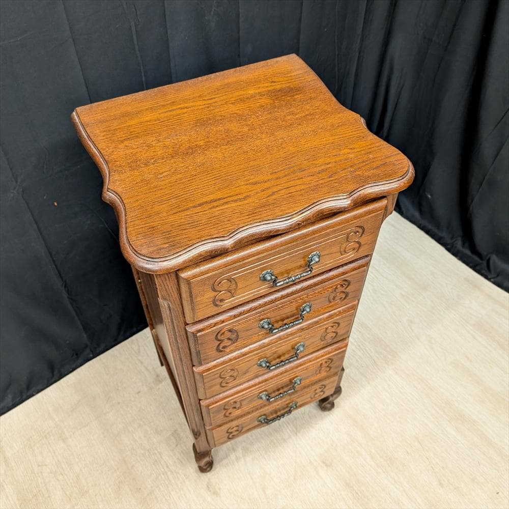 三越家具　ブルージュ　猫脚　オーク　スリムチェスト　タンス　引き出し　ドロワー