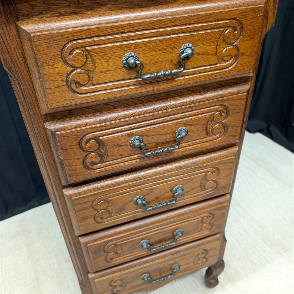 三越家具　ブルージュ　猫脚　オーク　スリムチェスト　タンス　引き出し　ドロワー