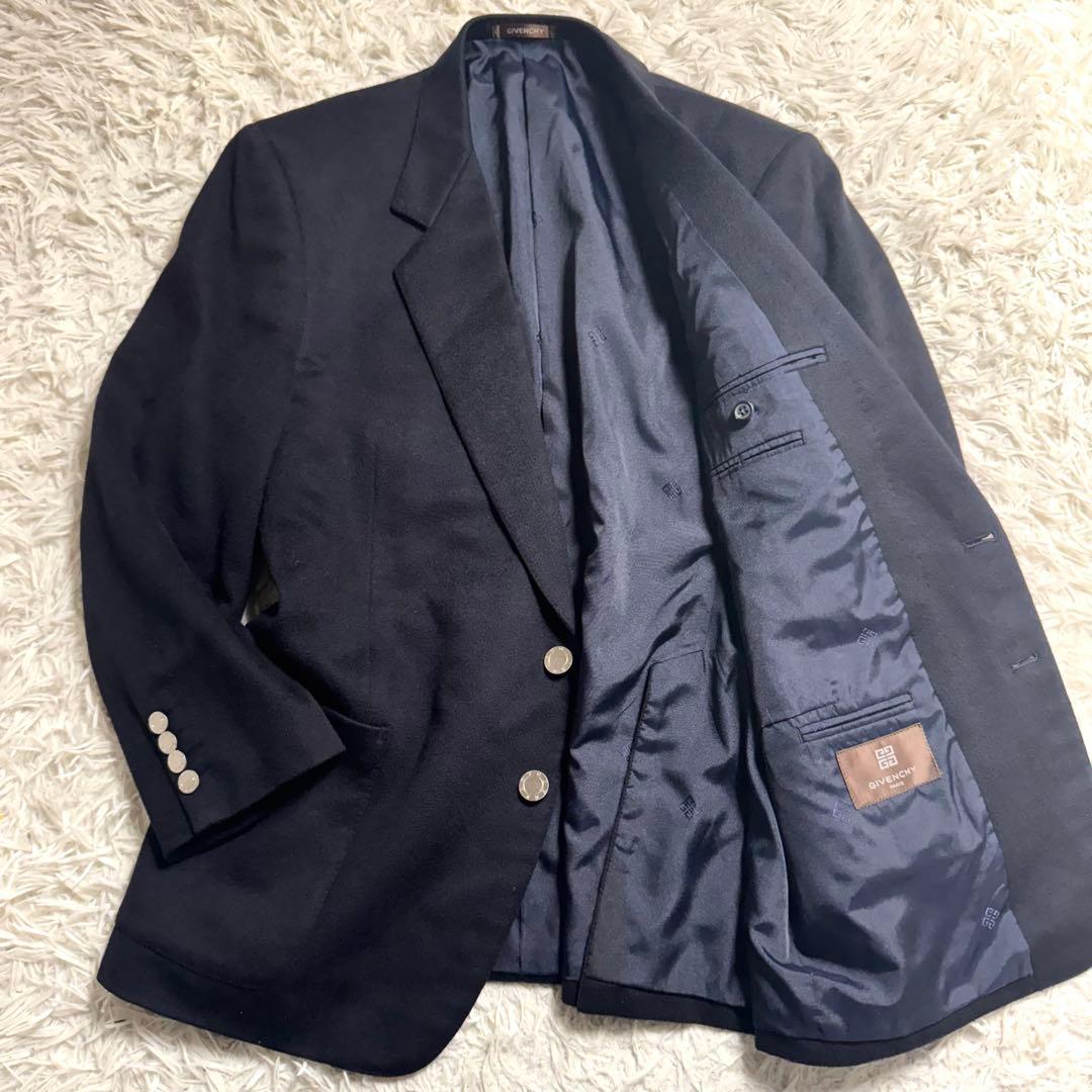 GIVENCHY カシミヤ100% テーラードジャケット　銀ボタン ネイビー