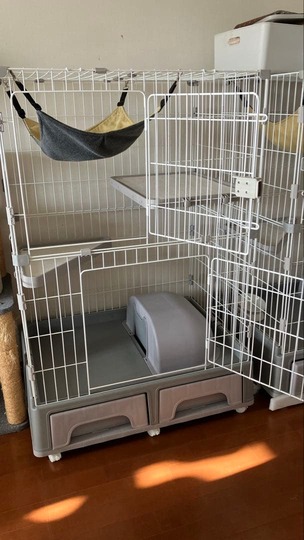 ♡キャットケージ グレー2段♡リバーシブルハンモックのおまけ付き