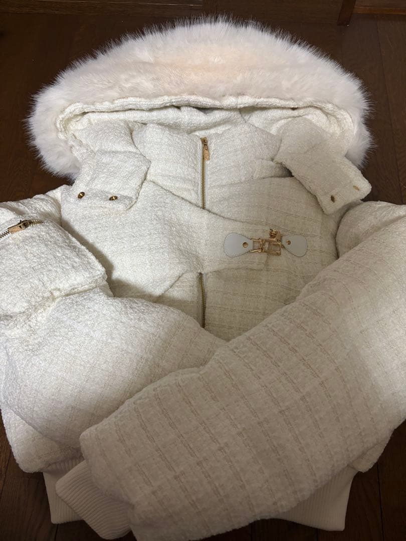 Randy　アシンメトリーバックルツイードパデットジャケット　ホワイト　Sサイズ