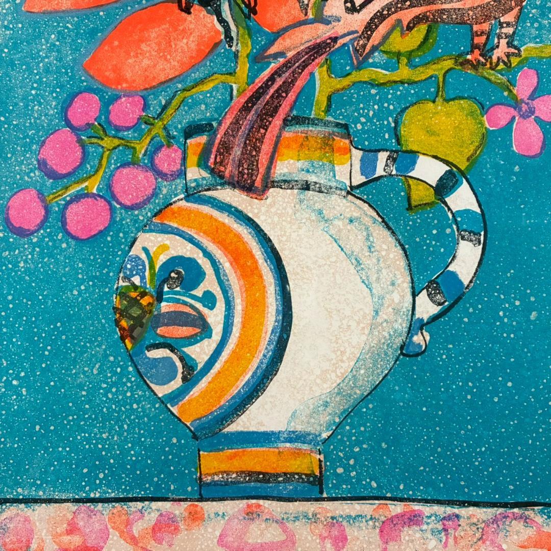 美品 ポール・アイズピリ「青い蝶」リトグラフ 直筆サイン入 人気画家 パリ画壇