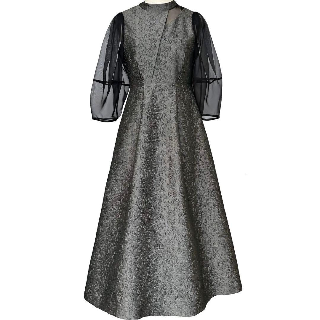 シアーランタンスリーブふくれジャカードドレス