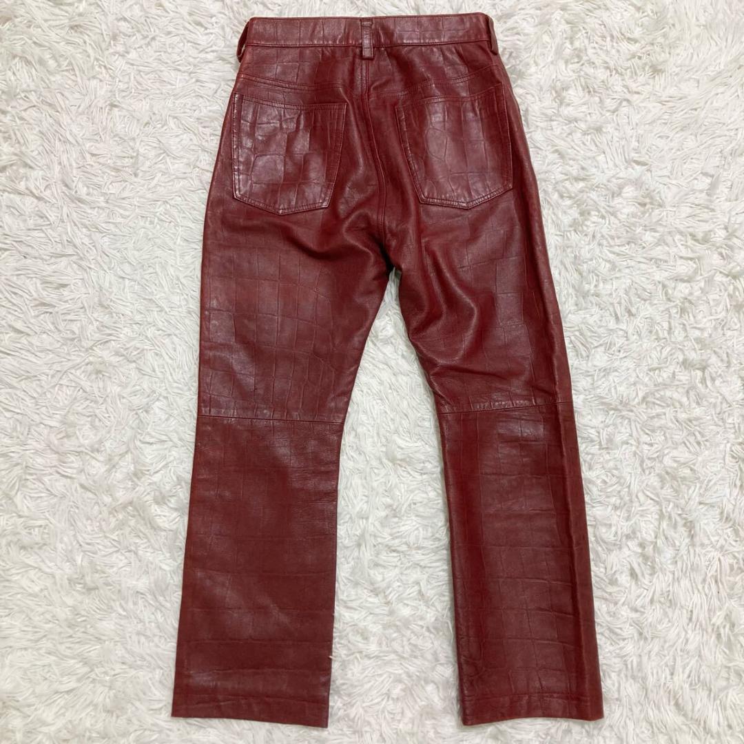 barassi ラムレザー クロコ型押し レザーパンツ ボルドー レディース M