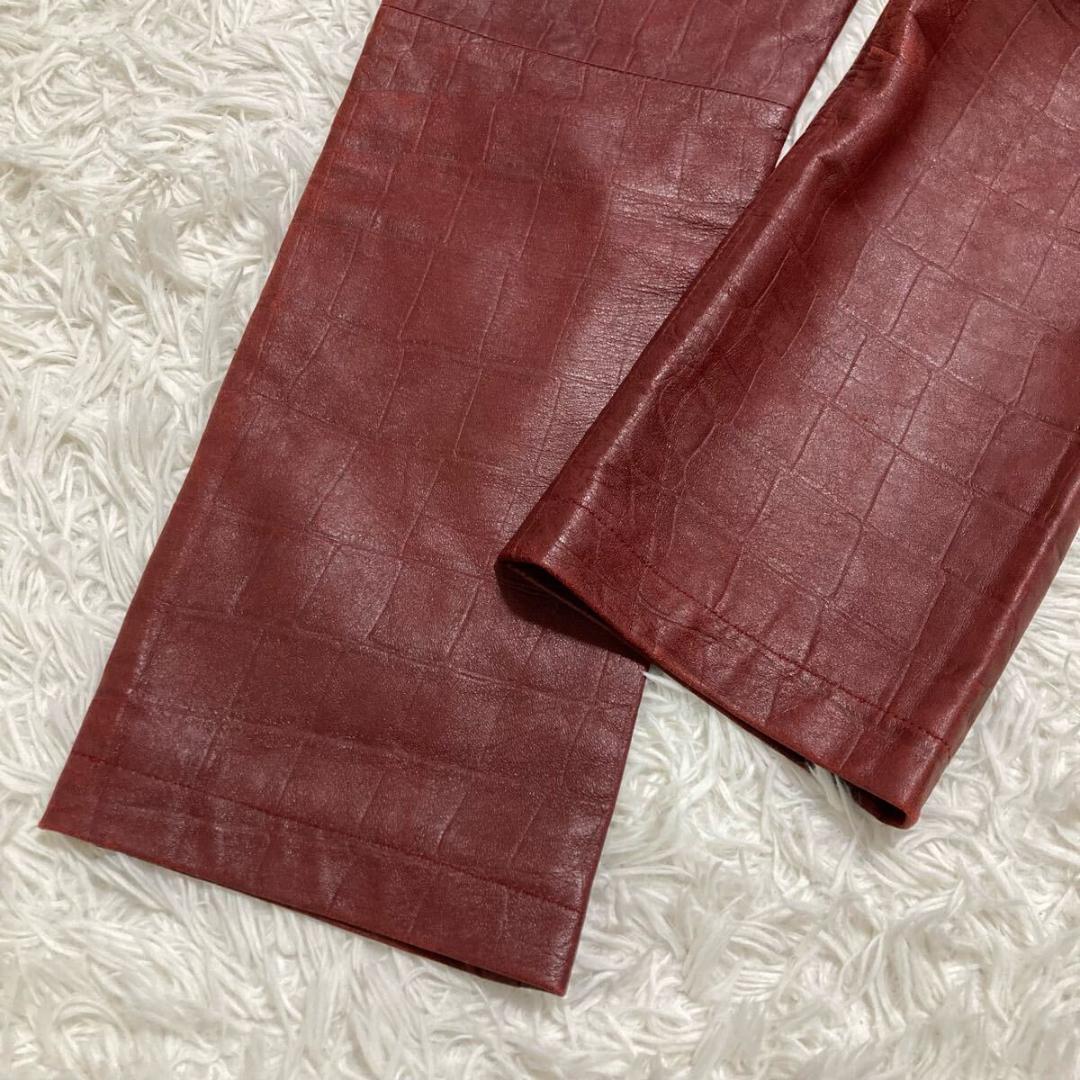 barassi ラムレザー クロコ型押し レザーパンツ ボルドー レディース M