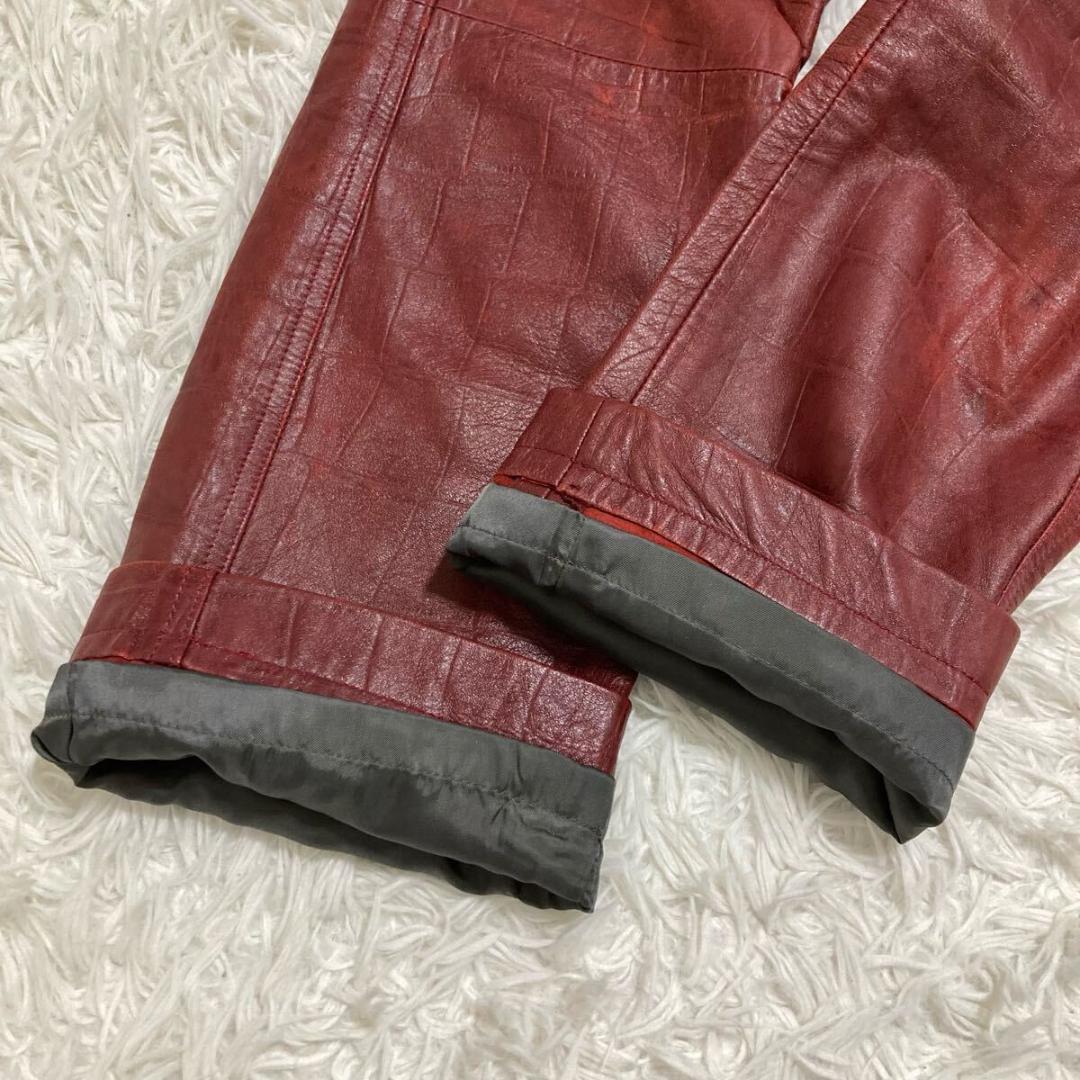 barassi ラムレザー クロコ型押し レザーパンツ ボルドー レディース M