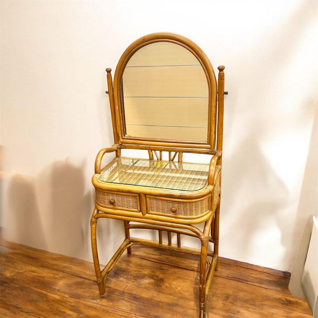 【かげぼこ】レトロ　ヴィンテージ　ラタンの化粧台　ドレッサー