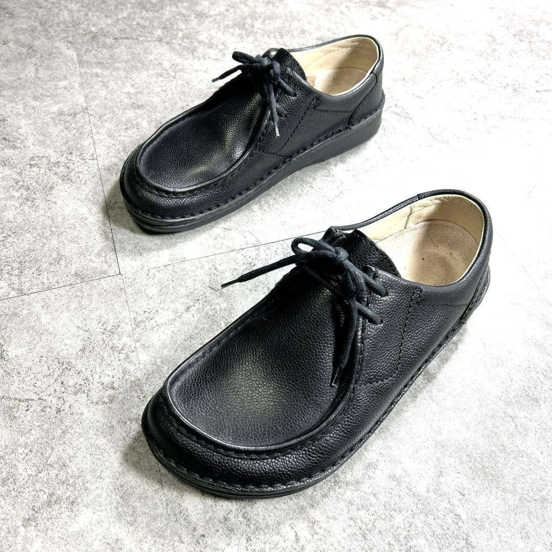 未使用級【ビルケンシュトック】パサデナ/ナロー幅/チロリアンシューズ/シボ革/黒