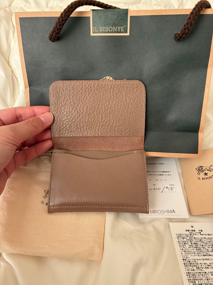 (juritanto)IL BISONTE グレー名刺入れ 保存袋付き