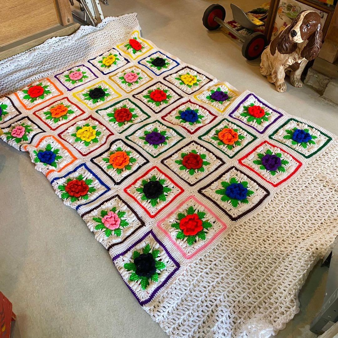 【1970s USA vintage】グラニーブランケット クロシェビッグサイズ