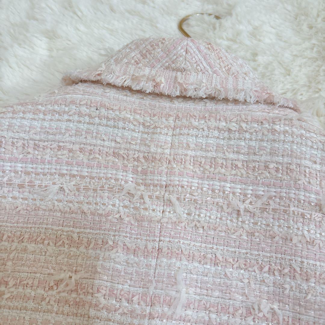 人気☆ルネ TISSUE ミックスツイード ジャケット　ビジューボタン ピンク