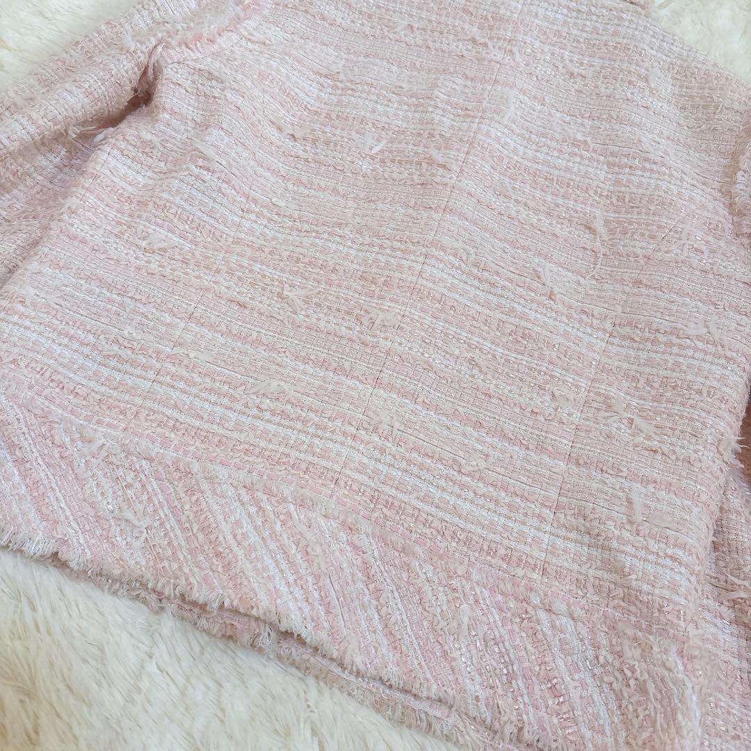 人気☆ルネ TISSUE ミックスツイード ジャケット　ビジューボタン ピンク