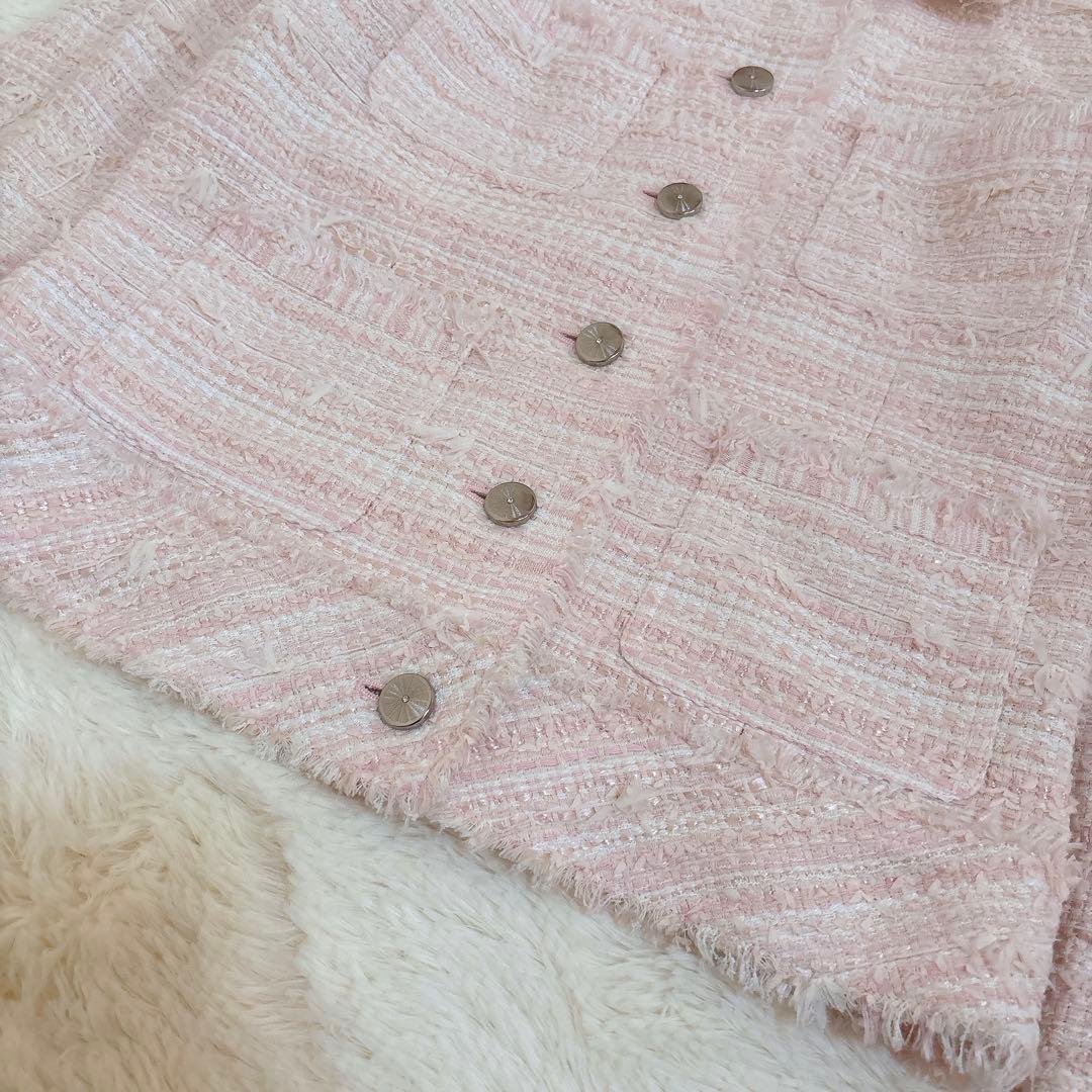 人気☆ルネ TISSUE ミックスツイード ジャケット　ビジューボタン ピンク