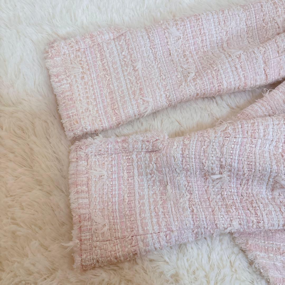 人気☆ルネ TISSUE ミックスツイード ジャケット　ビジューボタン ピンク