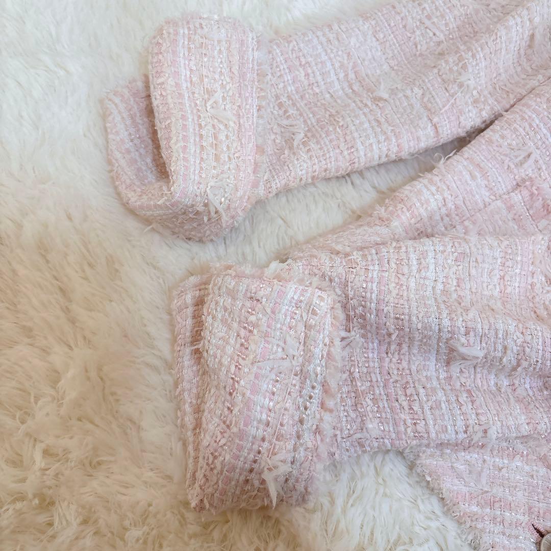 人気☆ルネ TISSUE ミックスツイード ジャケット　ビジューボタン ピンク