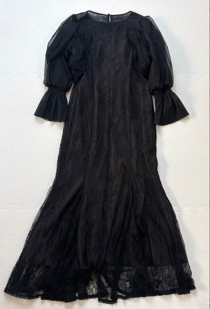 ルイルエブティック レースオフショル・マーメイドフレアワンピースドレス 黒結婚式