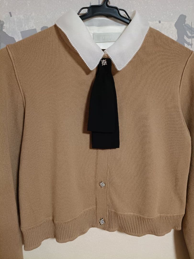 CELFORD デタッチャブル総針カーディガン 38　ボウタイ　リボン　ニット