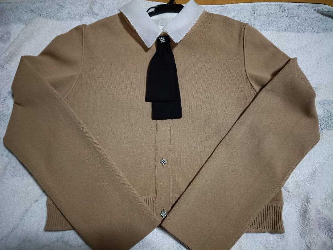 CELFORD デタッチャブル総針カーディガン 38　ボウタイ　リボン　ニット