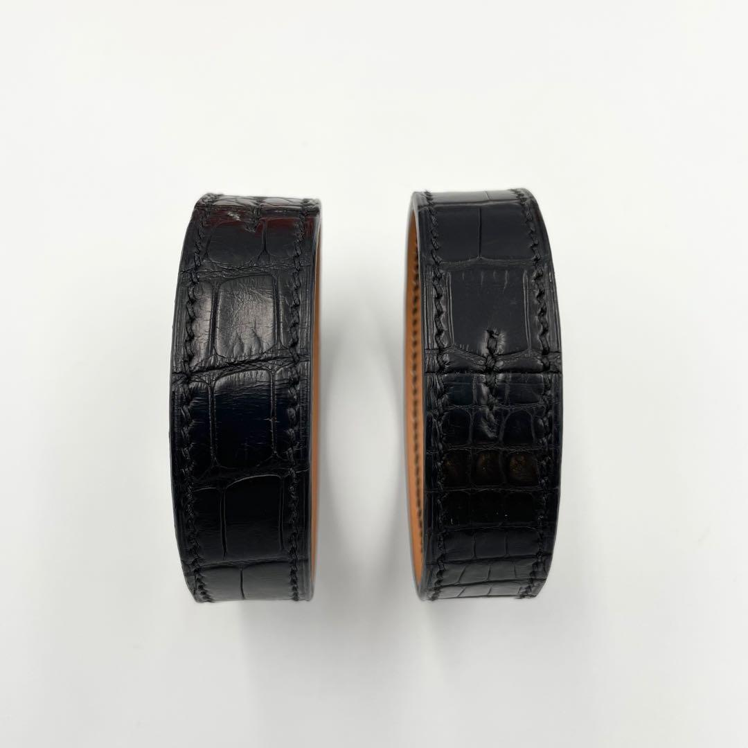 鑑定済・美品★エルメス　プールトゥール　バングル　クロコ　マルジェラ期　黒　□E