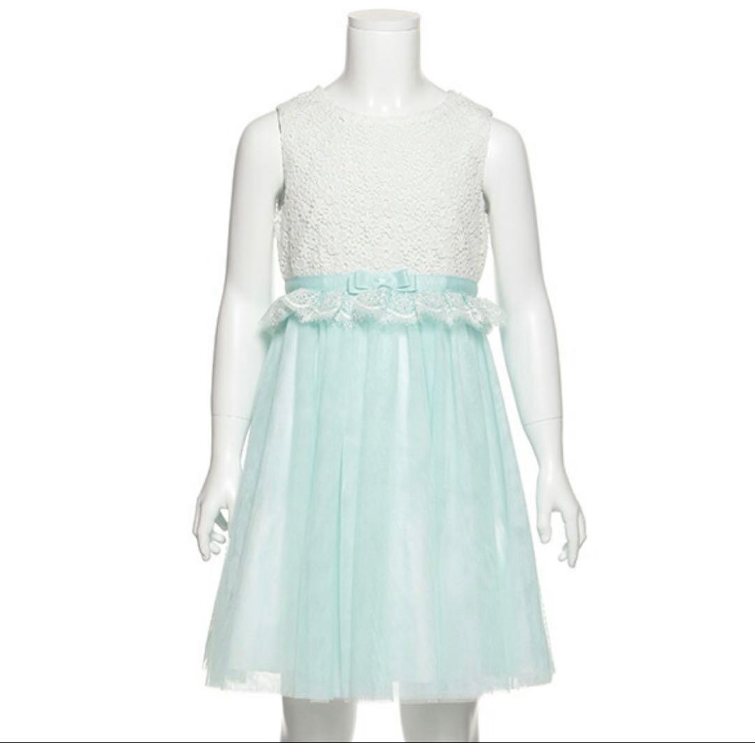 メゾピアノ 120 ミント×ホワイト 入学 発表会 フォーマルワンピース