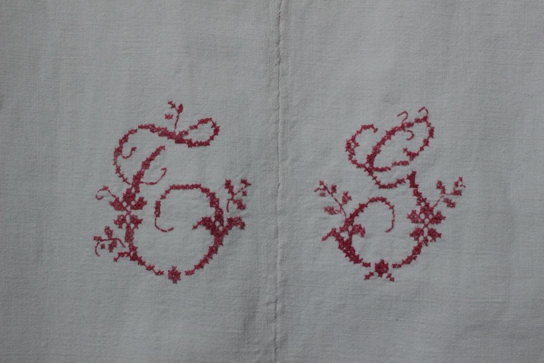 フランスリネン・アンティークシーツ/イニシャルモノグラムクロス