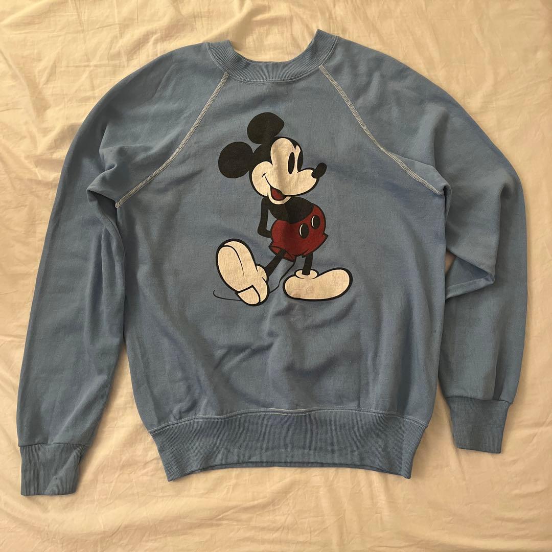 70s-80s 白足ミッキー　ラグランスウェット vintage Disney