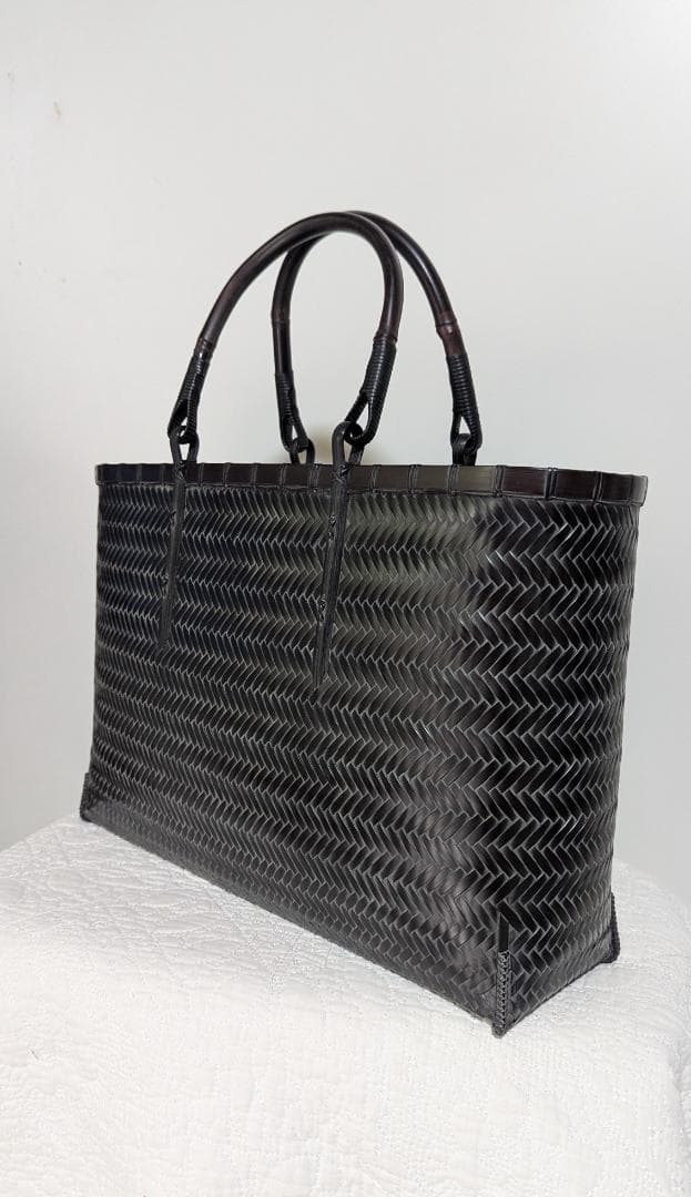 竹工芸家　高江雅人作　黒　網代バッグ　未使用