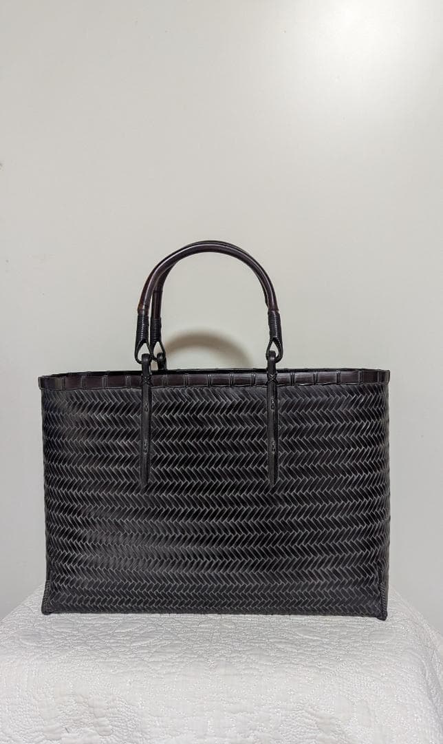 竹工芸家　高江雅人作　黒　網代バッグ　未使用