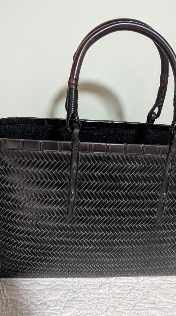 竹工芸家　高江雅人作　黒　網代バッグ　未使用