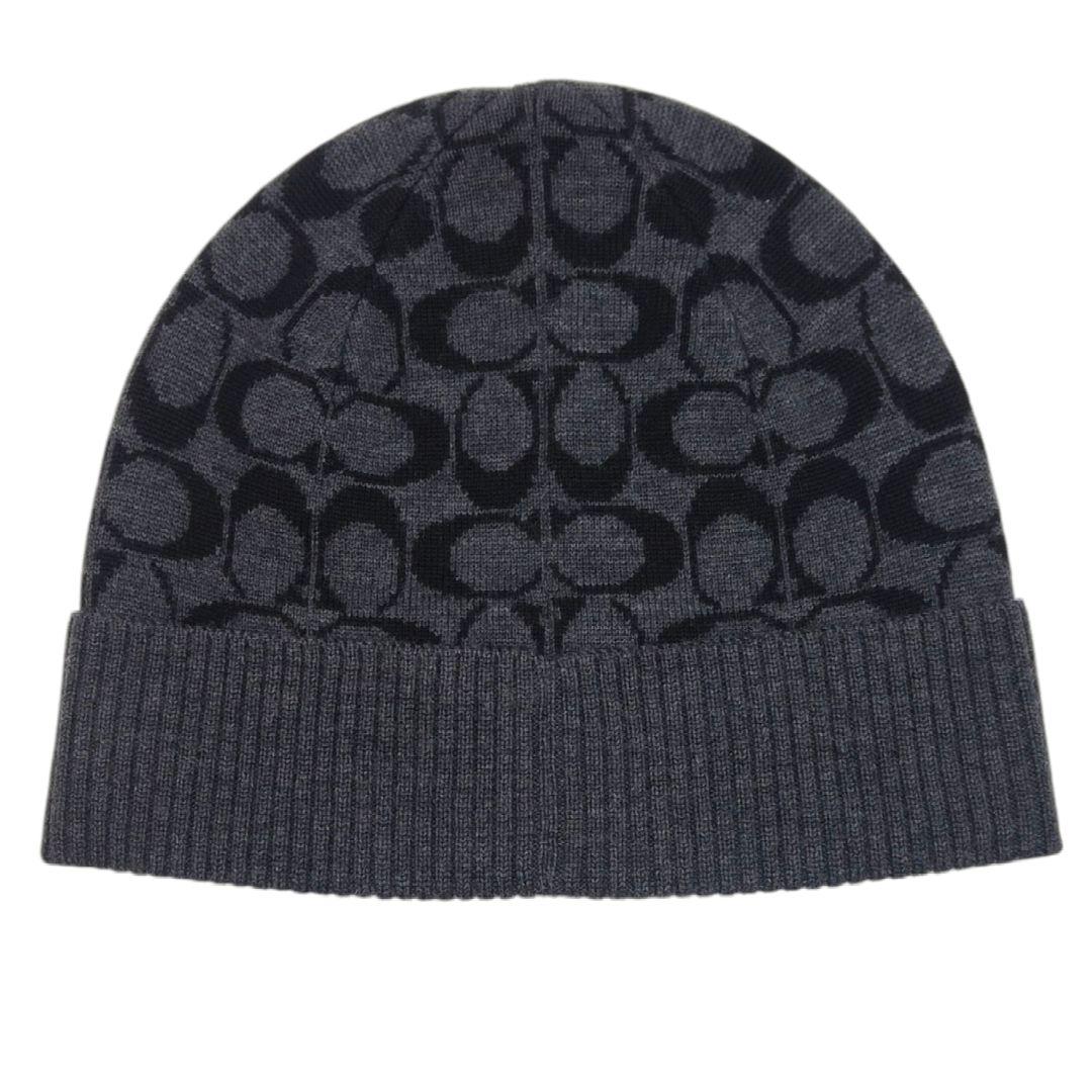 【人気モデル】コーチ ビーニー ニット帽 COACH シグネチャー柄 高級 黒系