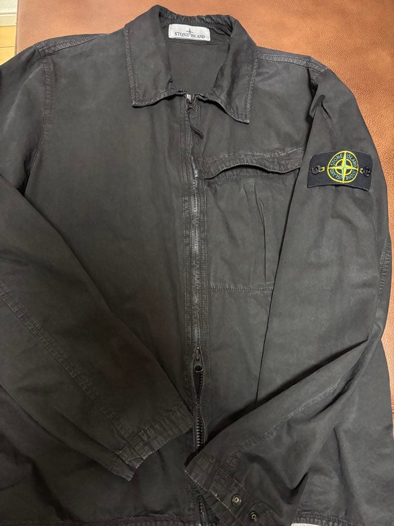 ストーンアイランド ガーメントダイ ジップオーバーシャツ ブラック M 24AW