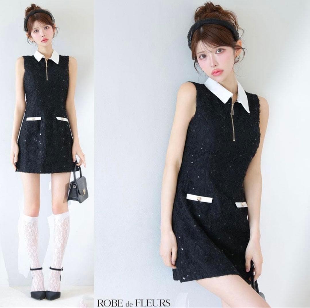 ROBE de FLEURS ブラックドレス ノースリーブ