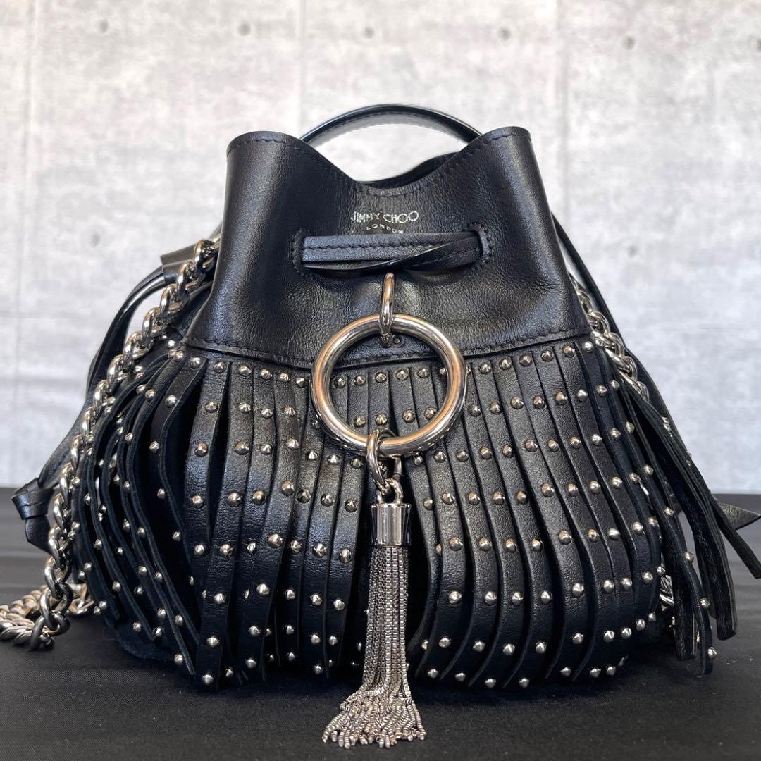 専用品JIMMY CHOO ブラック キャリー ドローストリングショルダーバッグ