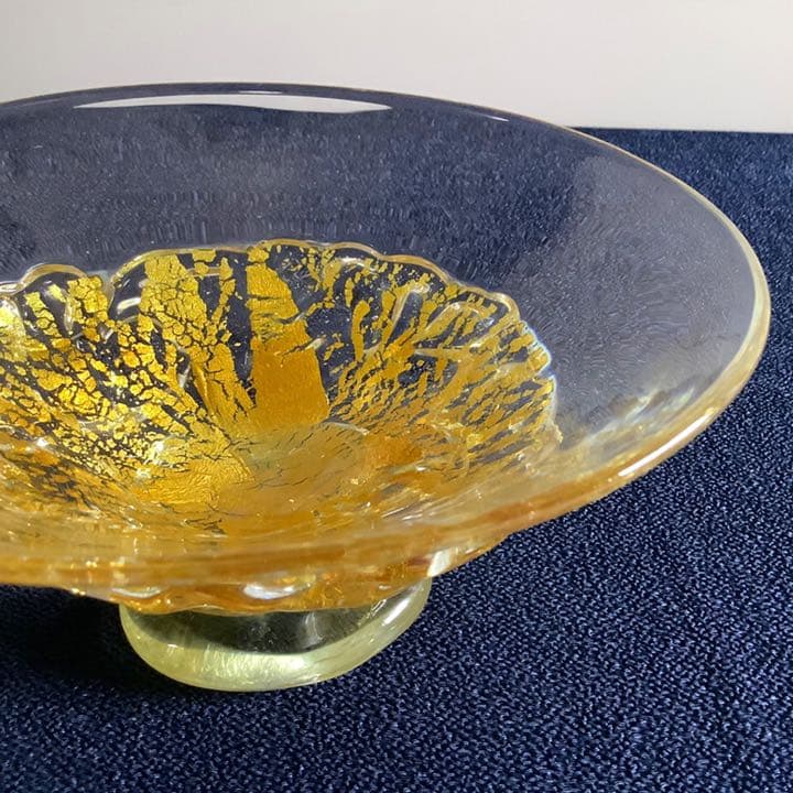 【チビ】宙吹ガラス「壱谷 旭 作」金彩 プレート(共箱)