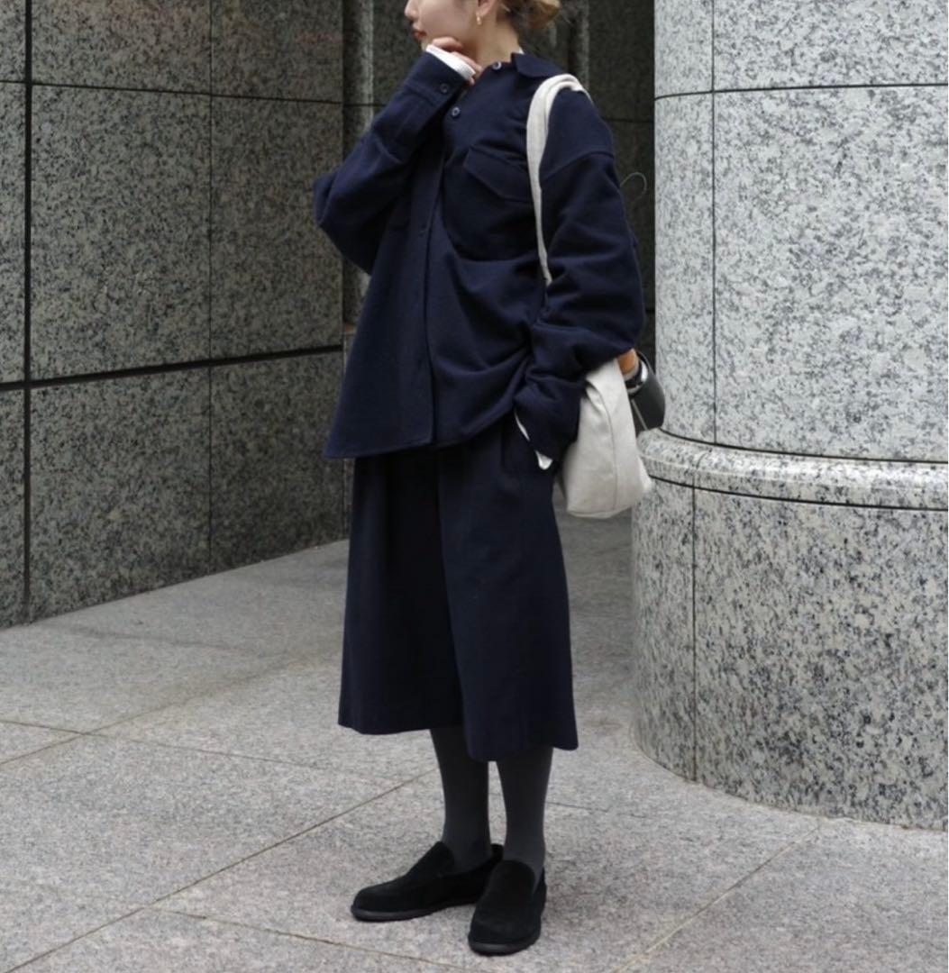 今期新品　ETRE TOKYO ウールツイルオーバーサイズシャツ　ネイビー