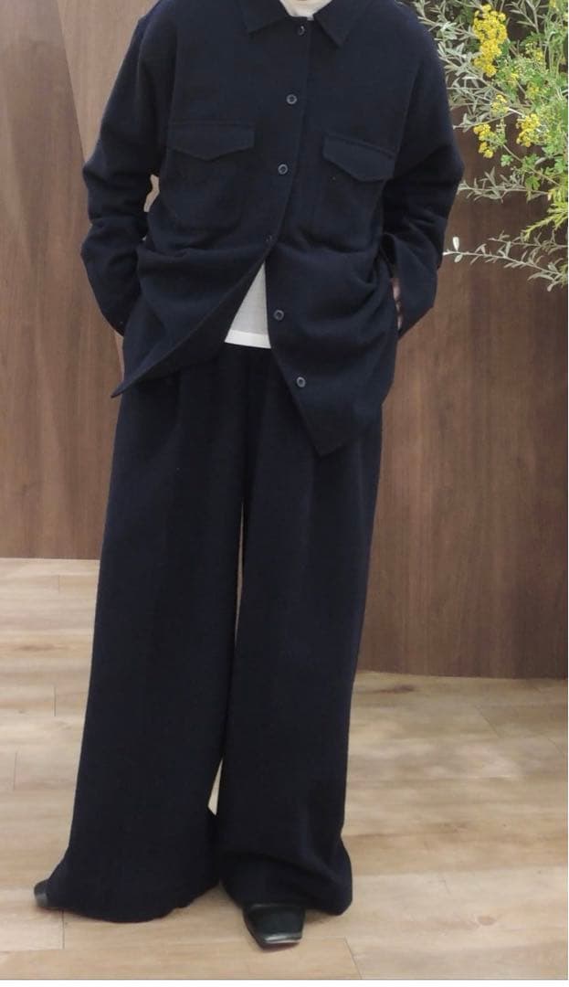 今期新品　ETRE TOKYO ウールツイルオーバーサイズシャツ　ネイビー