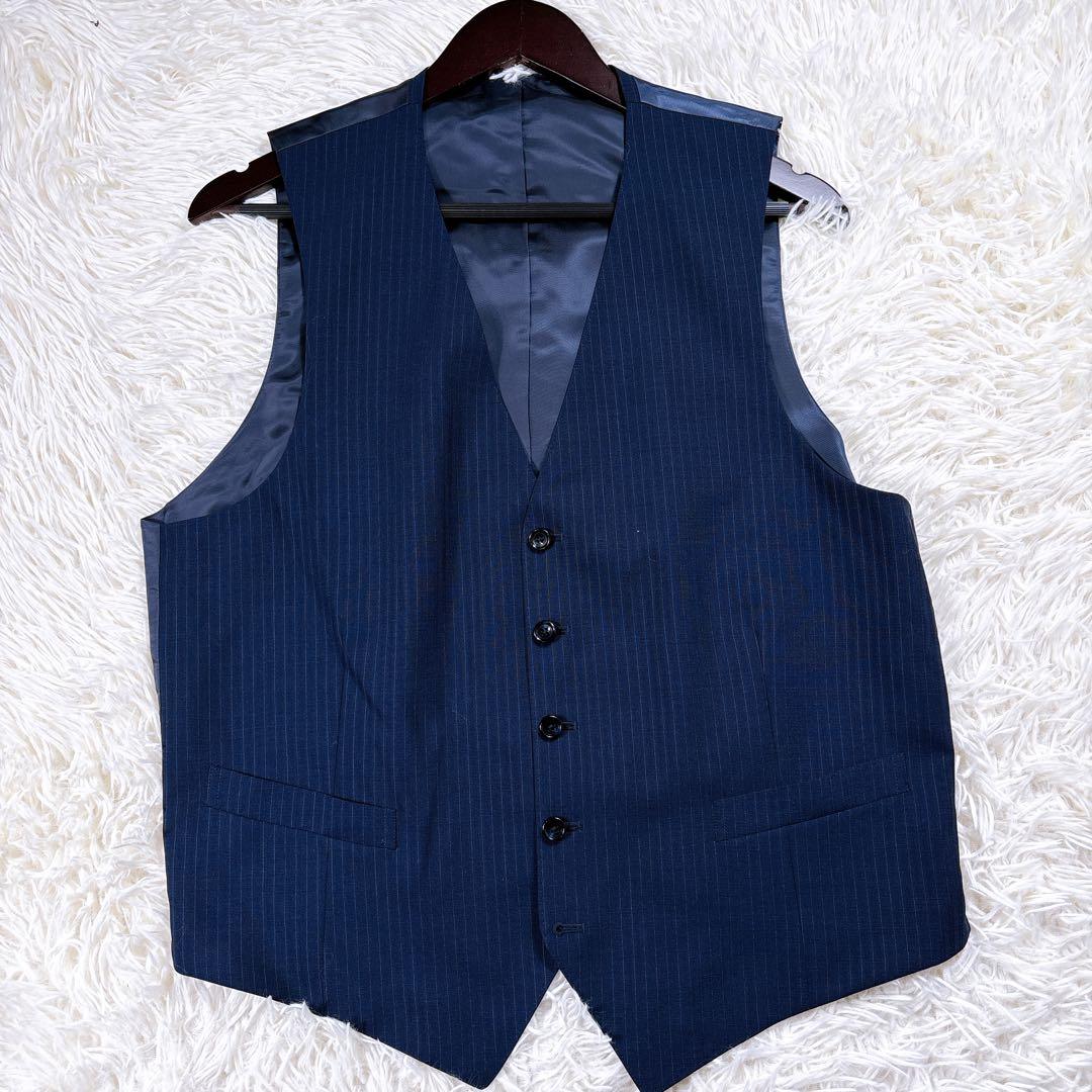 【AB6⭐️美品】リーガル　3ピーススーツセットアップ ストライプ　式　紺