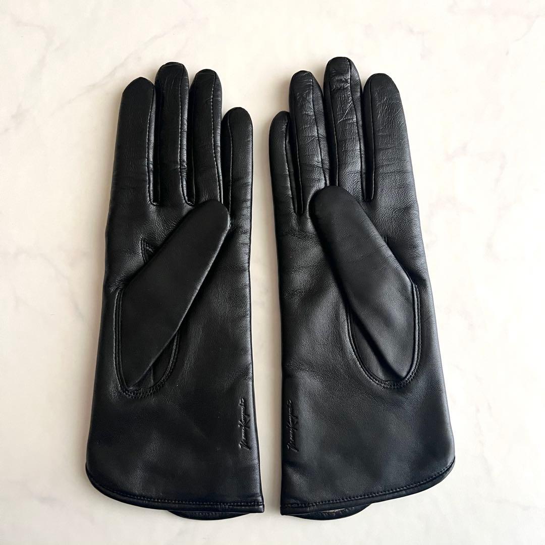 ほぼ未使用 マメクロゴウチ ラムレザー 手袋 グローブ カシミヤ ブラック 黒