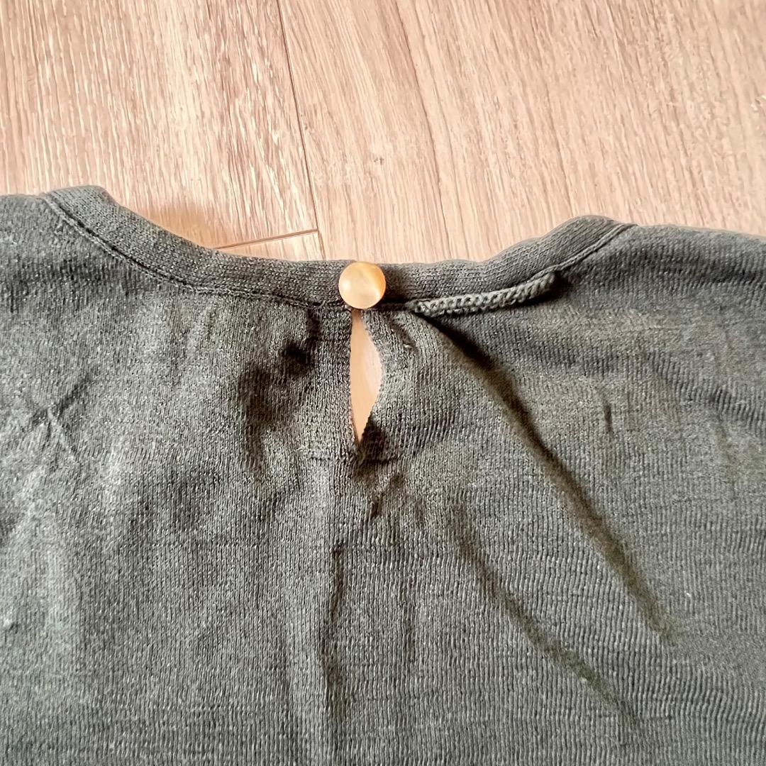 【美品】45R レースdeニットソーTシャツ グリーン レース フリル