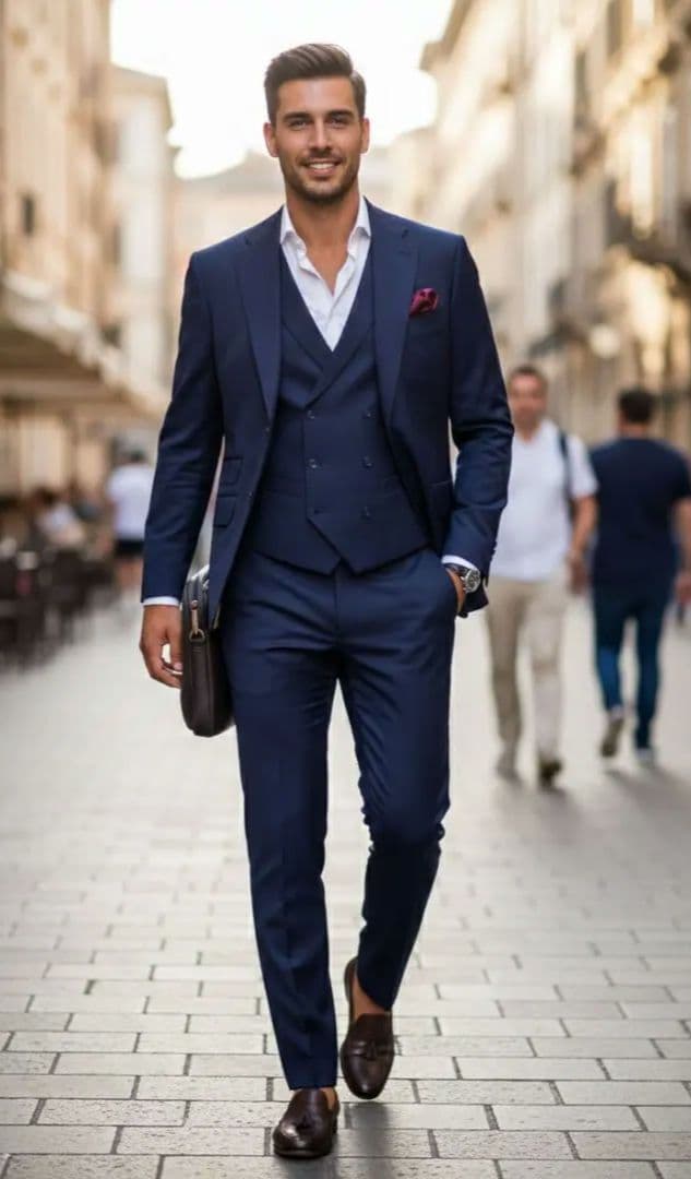 し*い様 麻布テーラー 3ピース フルオーダースーツ ネイビー 本切羽/AMF