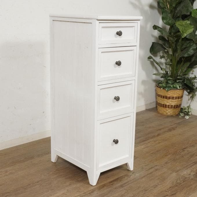 フォロー割【新品】アンティークホワイト　スリムチェスト シャビー