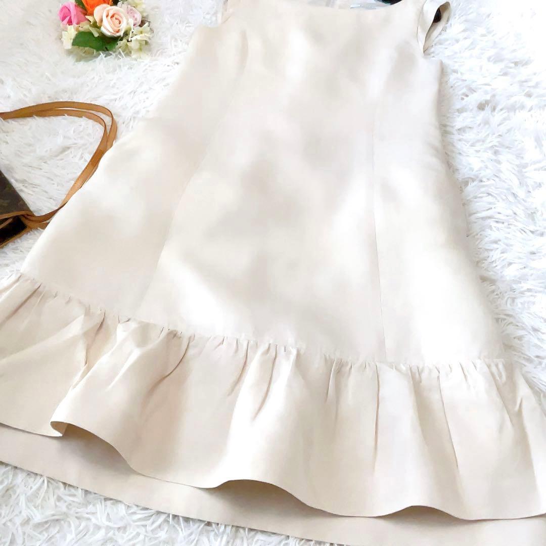 2段フレア✨FOXEY フォクシー シルク ワンピース ビーズ 40 ベージュ