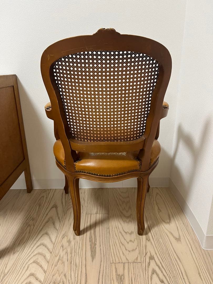 ヴィンテージ アンティーク レザー 猫脚 ラタンチェア 一点物