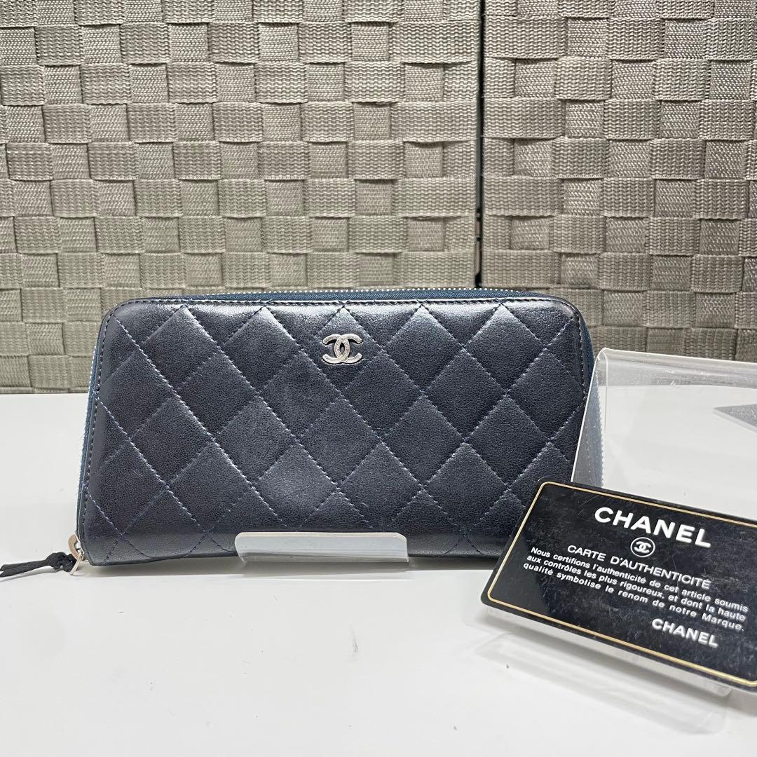 く*♪様 CHANEL マトラッセ　キルティングレザー 長財布 ネイビー