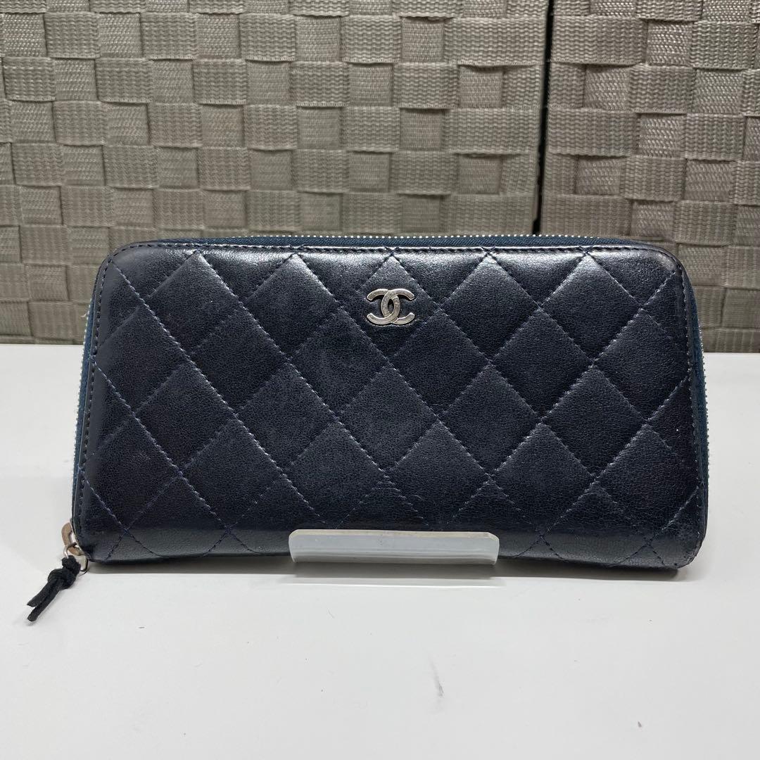 く*♪様 CHANEL マトラッセ　キルティングレザー 長財布 ネイビー