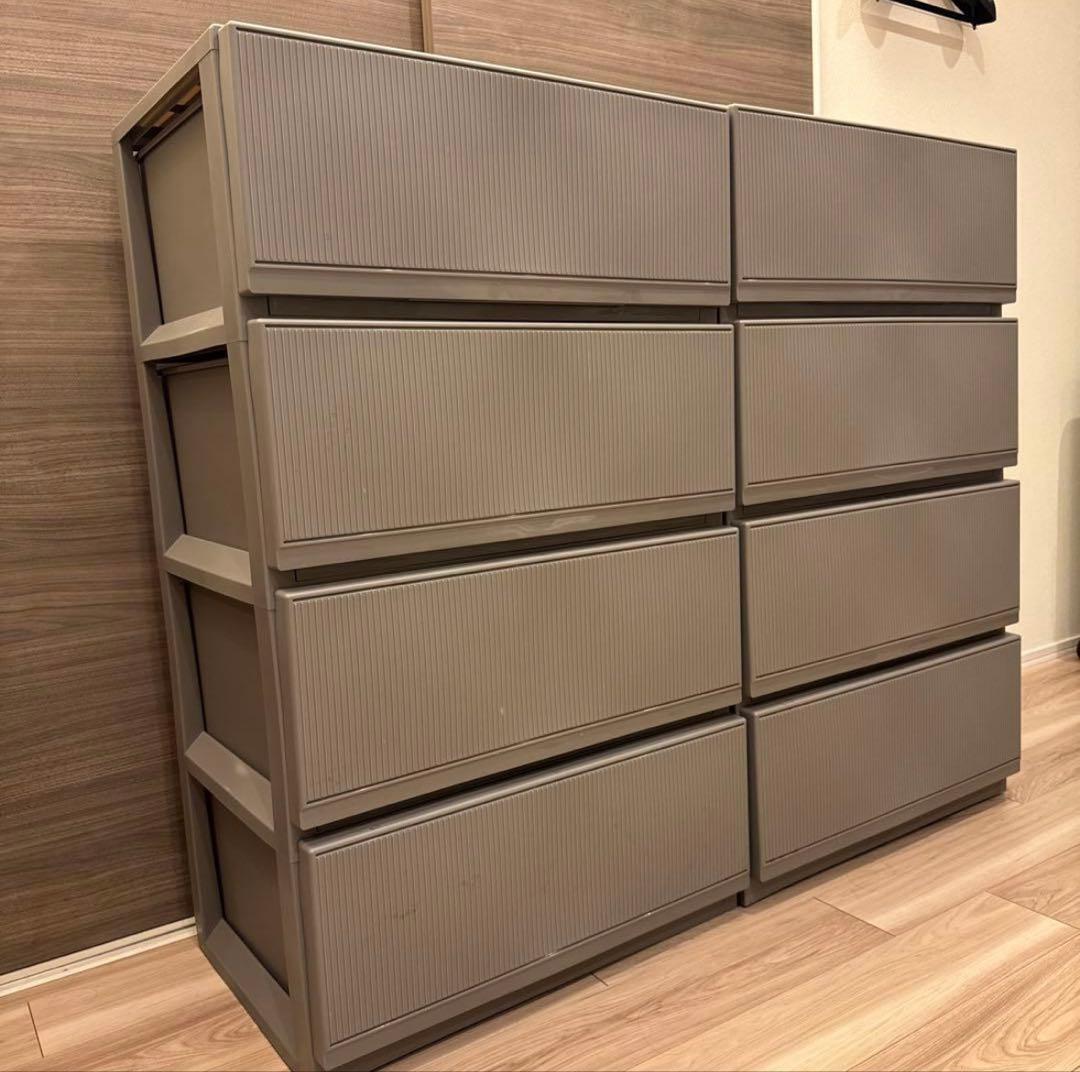 プラスチック衣類収納ケースグレー4段引き出しチェストワイドサイズワイドチェスト